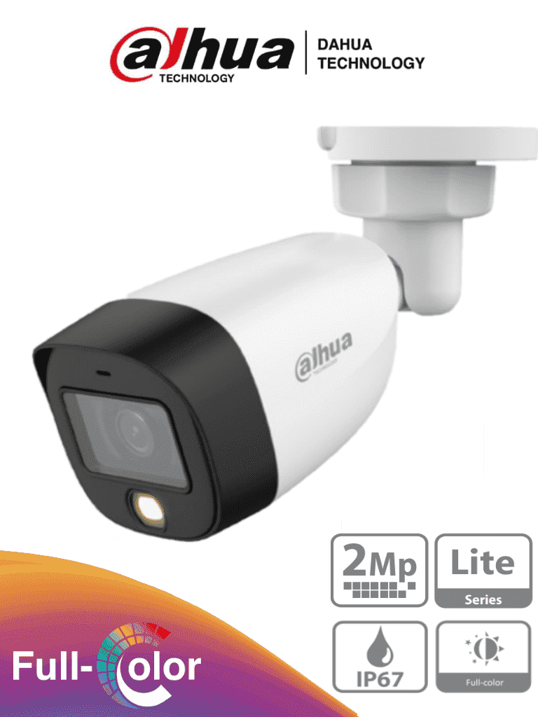 CAMARA BALA FULL COLOR 20 METROS DAHUA 2MP 1080P DH-HAC-HFW1209CN-A-LED PLASTICA EXTERIOR 2.8 MM