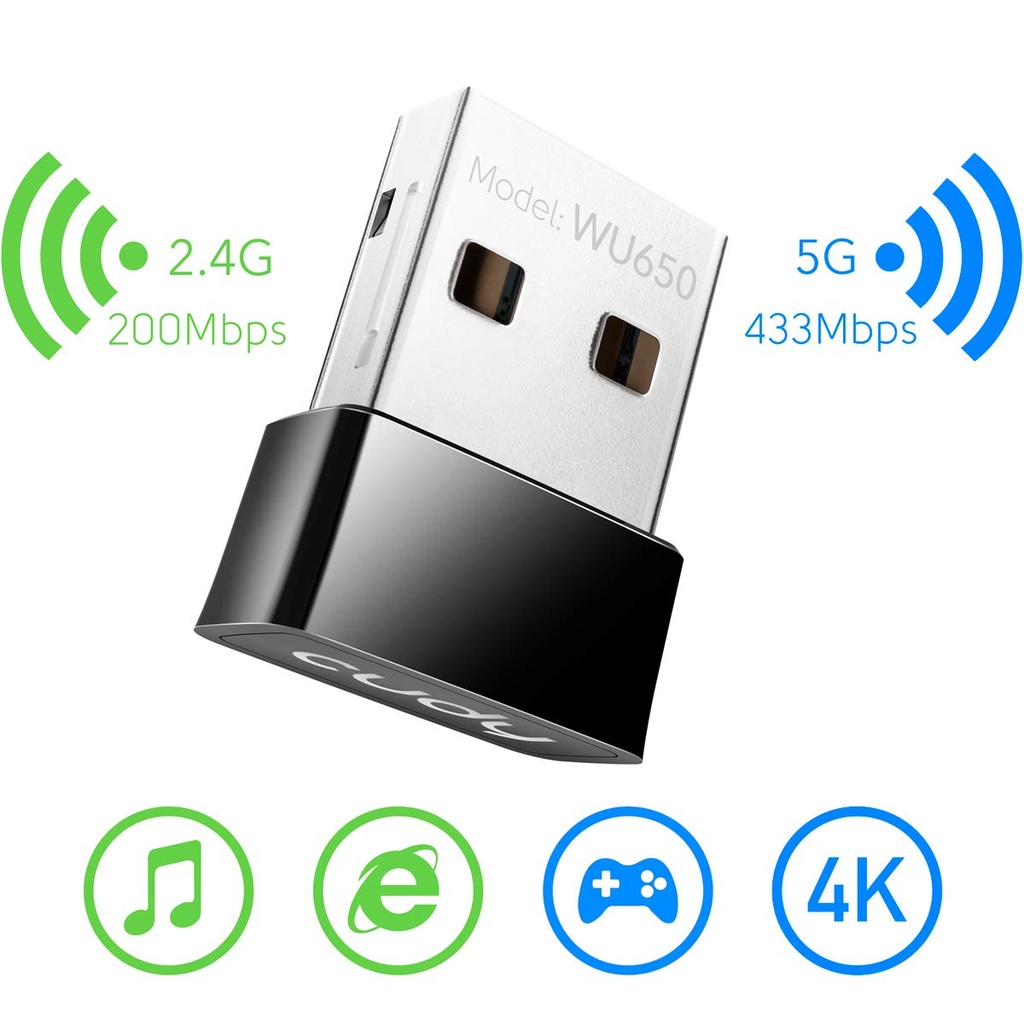 ADAPTADOR INALAMBRICO CUDY WIFI  NANO USB AC650 WU650